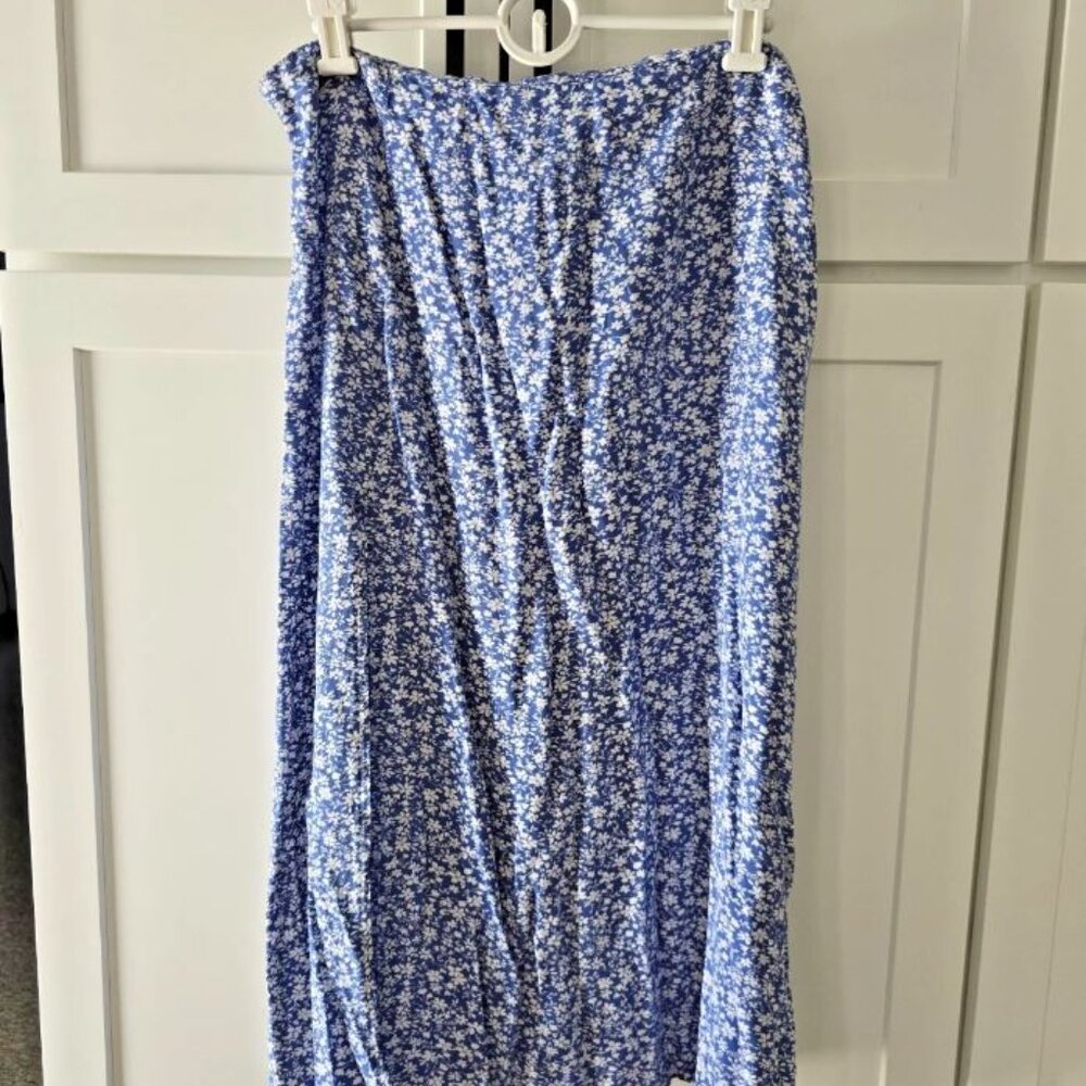 Shein Skirt Womens XL Blue Floral Front Slit Rear Zip Polyester flowers